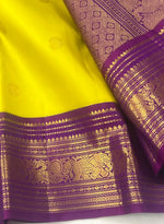 Load image into Gallery viewer, Classic Lemon Yellow &amp; Vadamalli 2gm Zari Elegance Kanchipuram Handloom Silk Saree SS27532
