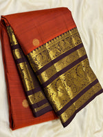 Load image into Gallery viewer, Classic Burnt Orange &amp; Coffee Brown Long Border Vintage Elegance Kanchipuram Handloom Silk Saree SS27184
