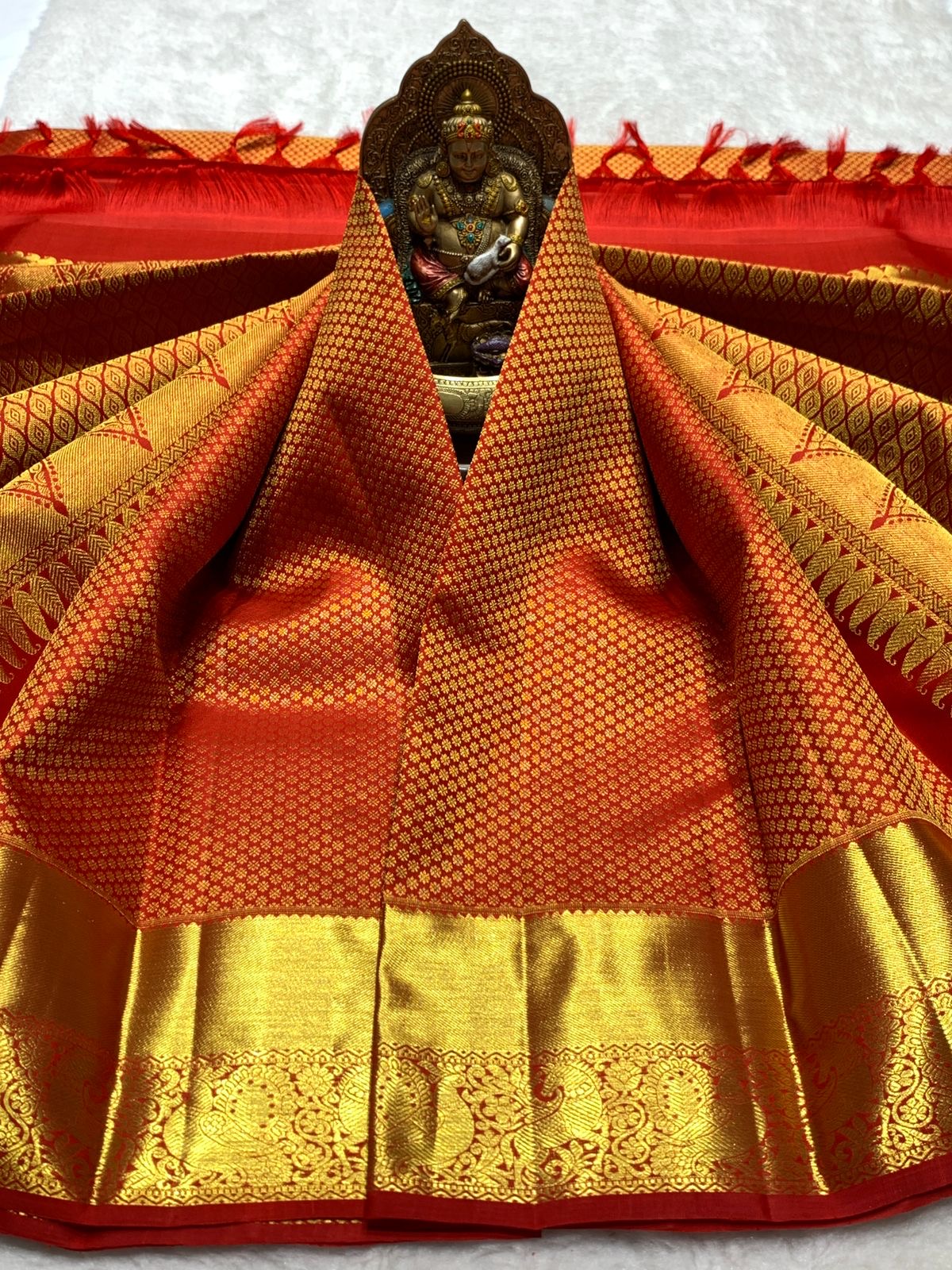 Classic Brick Orange 2gm Zari Bridal Elegance Kanchipuram Handloom Silk Saree SS25721