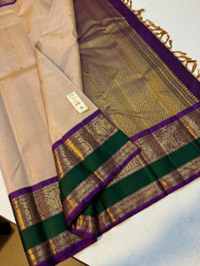 Classic Beige & Vadamalli 2gm Zari Kanchipuram Handloom Silk Saree SS26493