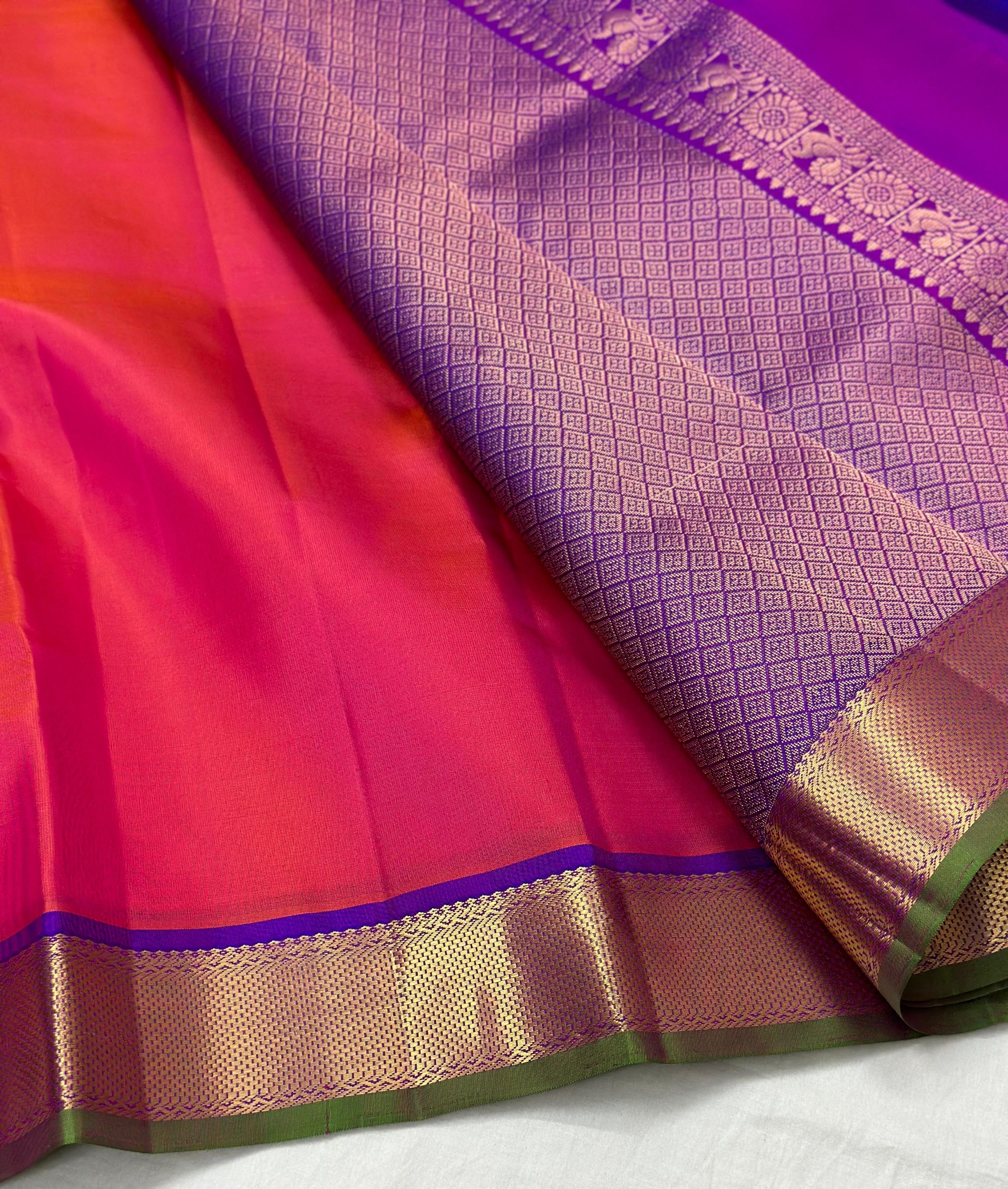 Classic Dark Rose & Purple 1gm Zari Elegance Kanchipuram Handloom Silk Saree SS24734