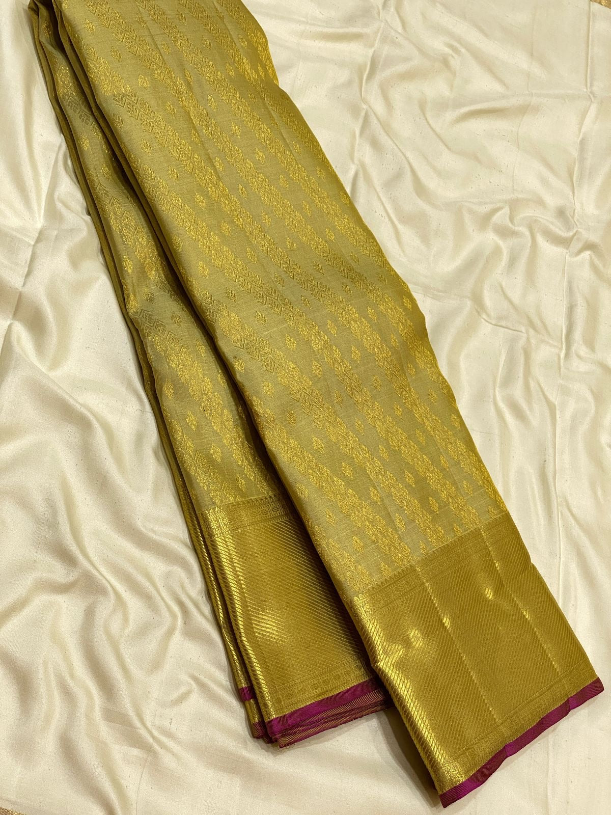 Classic Moss Green & Jam Purple 2gm Zari Kanchipuram Handloom Silk Saree SS25617