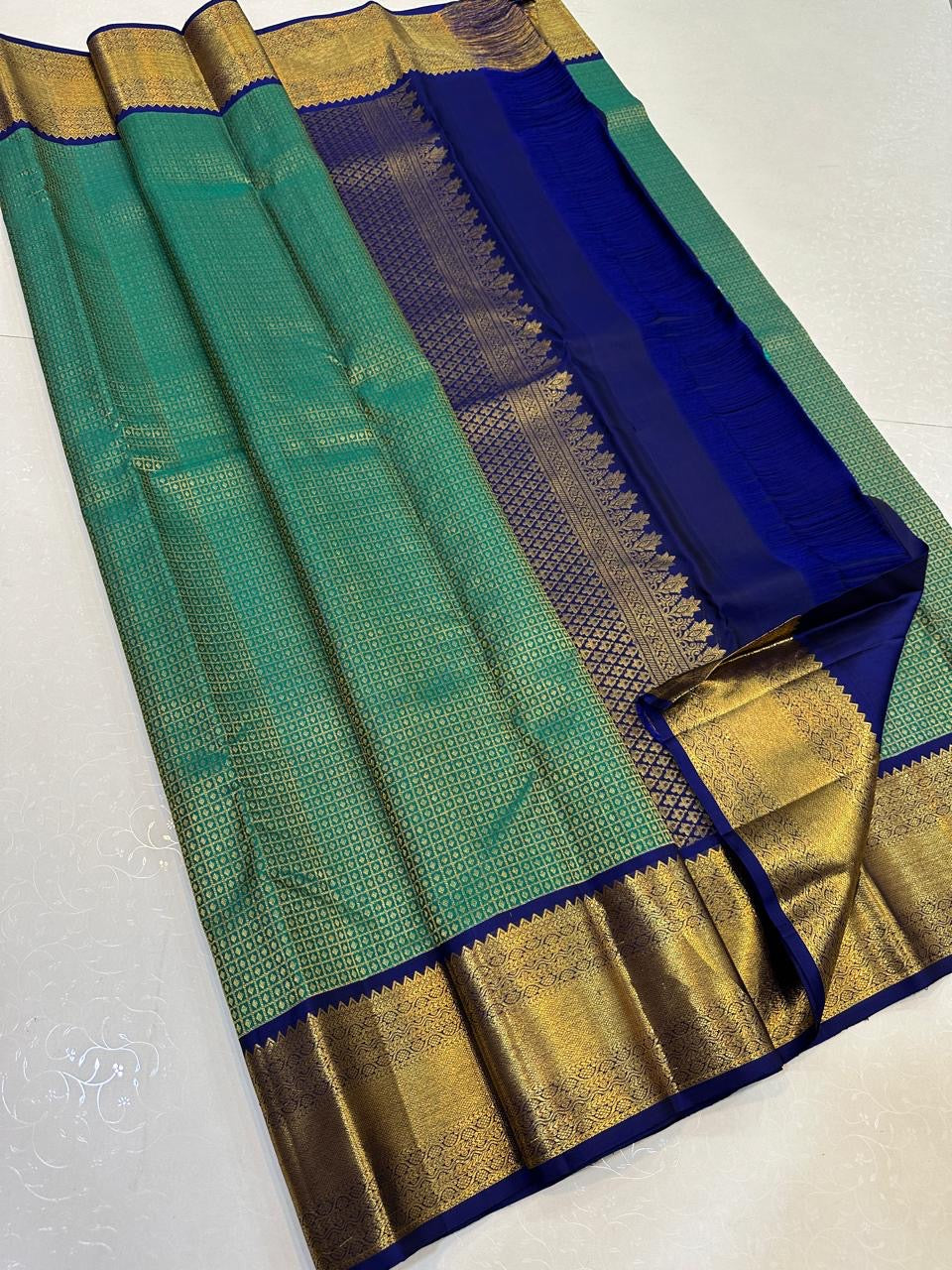 Classic Jade Green & Royal Blue Elegance Kanchipuram Handloom Silk Saree SS24698