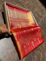 Load image into Gallery viewer, Classic Fiery Red Gold Bridal Elegance Tissue Kanchipuram Handloom Silk Saree SS27984
