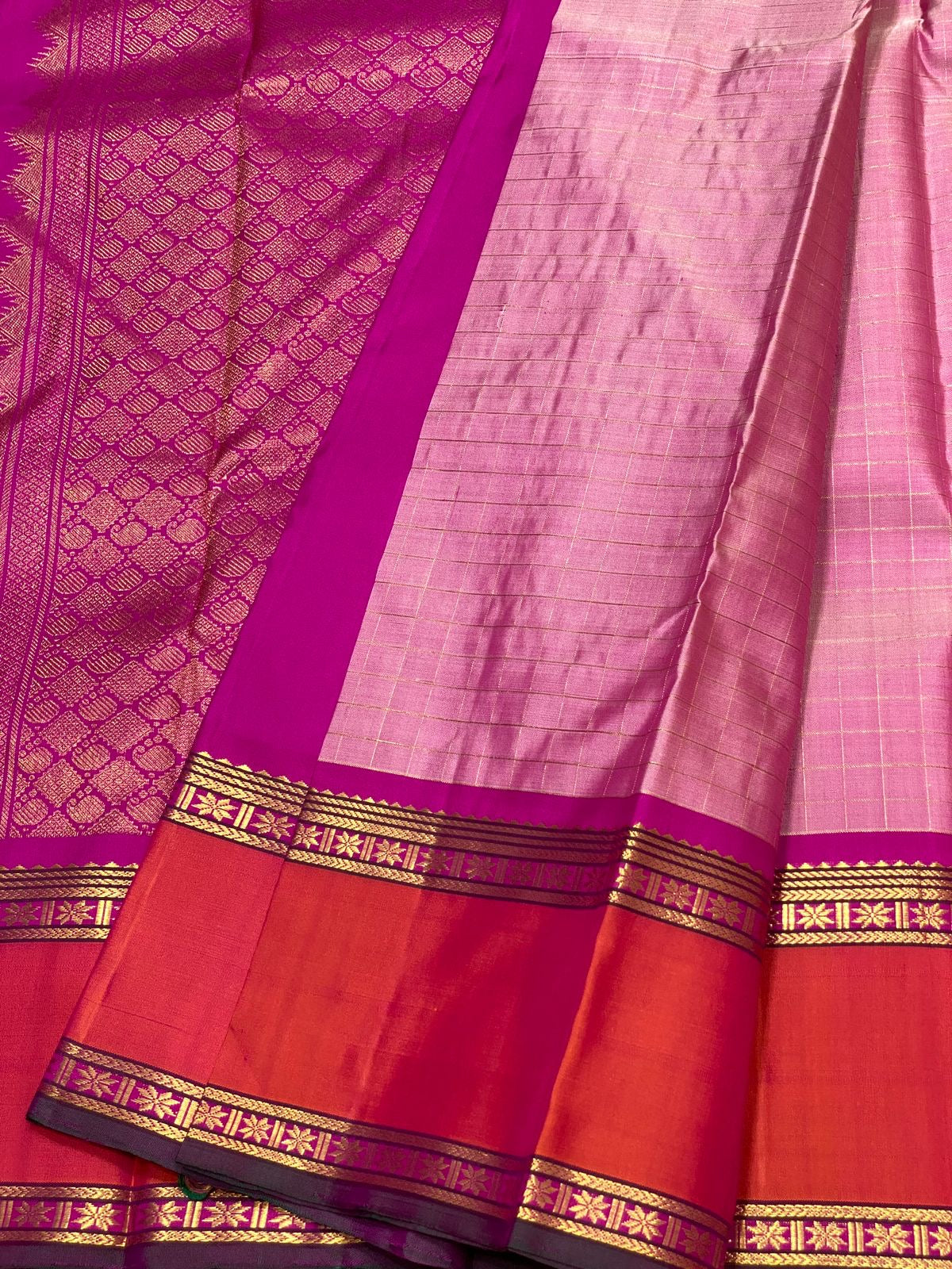 Classic Pastel Pink & Brick Rose 2gm Zari Kanchipuram Handloom Silk Saree SS26247