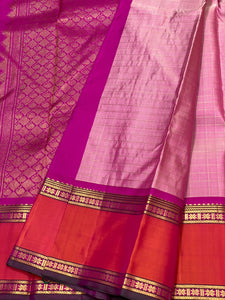 Classic Pastel Pink & Brick Rose 2gm Zari Kanchipuram Handloom Silk Saree SS26247