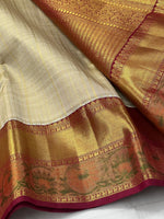 Load image into Gallery viewer, Classic Beige &amp; Berry Pink 2gm Zari Kanchipuram Handloom Silk Saree SS25725
