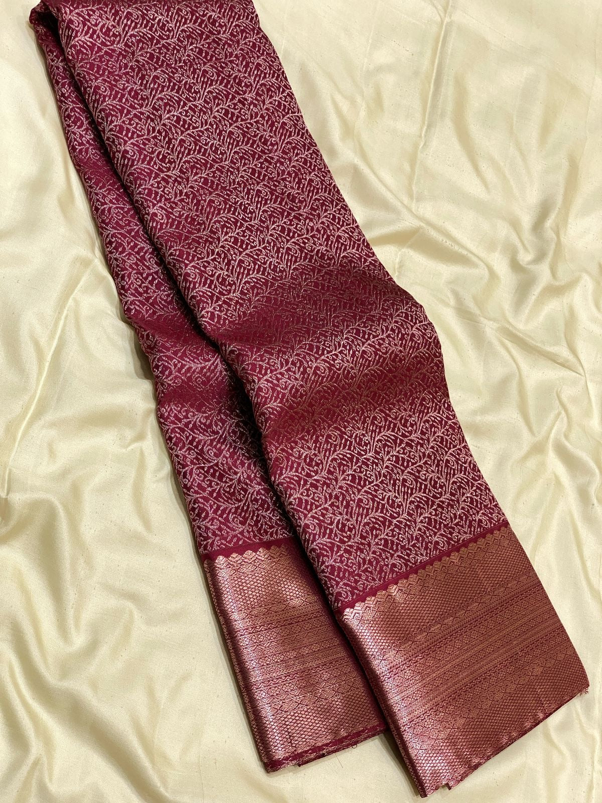 Classic Wine Red 2gm Antique Zari Bridal Elegance Kanchipuram Handloom Silk Saree SS25325