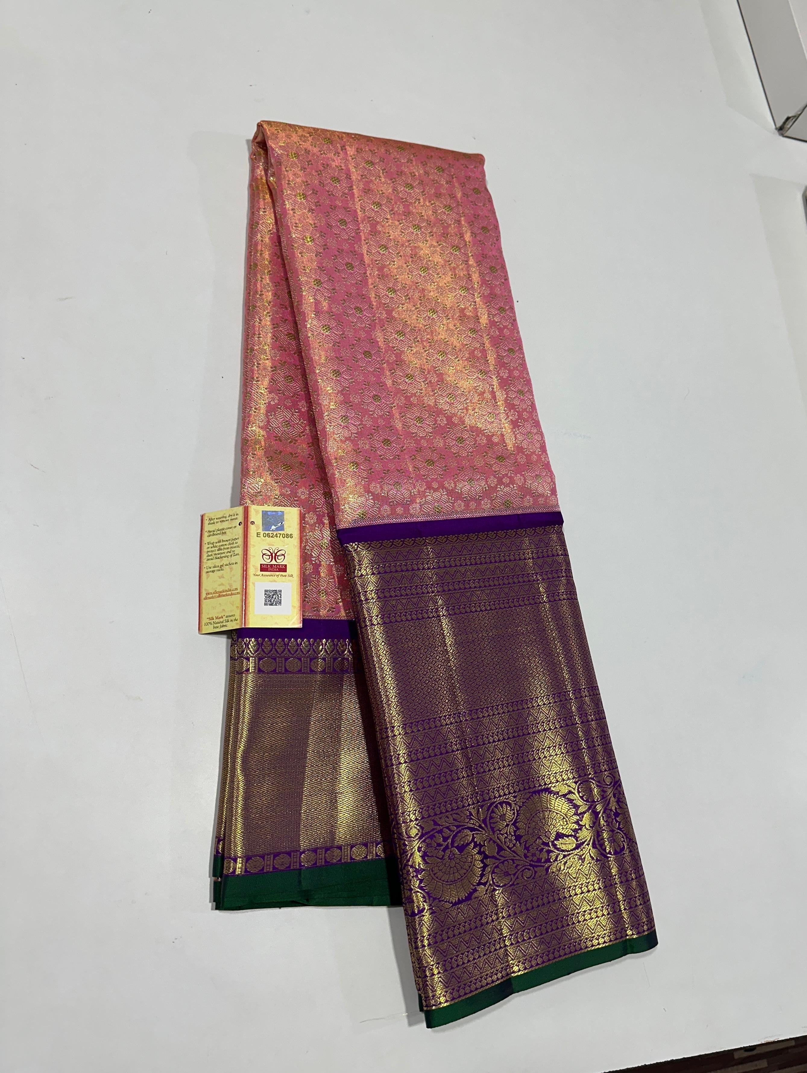 Classic Rose & Purple Bridal Elegance Kanchipuram Handloom Silk Saree SS23710