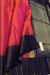 Classic Orange & Navy Blue Elegance Handloom Soft Silk Saree SS26475