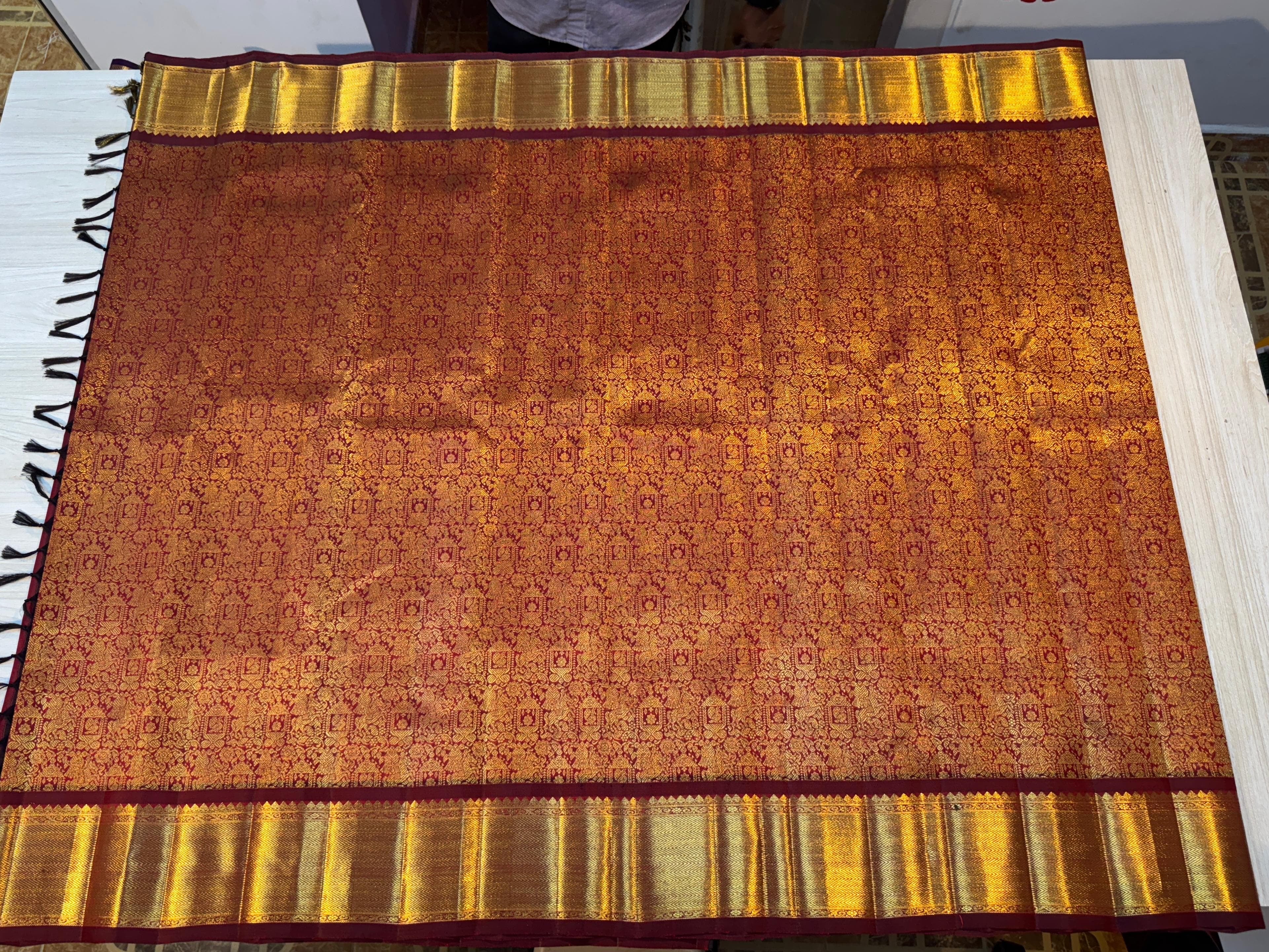 Classic Maroon 2gm Zari Brocade Bridal Elegance Kanchipuram Handloom Silk Saree SS25759