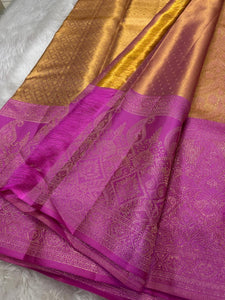 Classic Shimmer Gold & Vadamalli 2gm Zari Tissue Kanchipuram Handloom Silk Saree SS26398