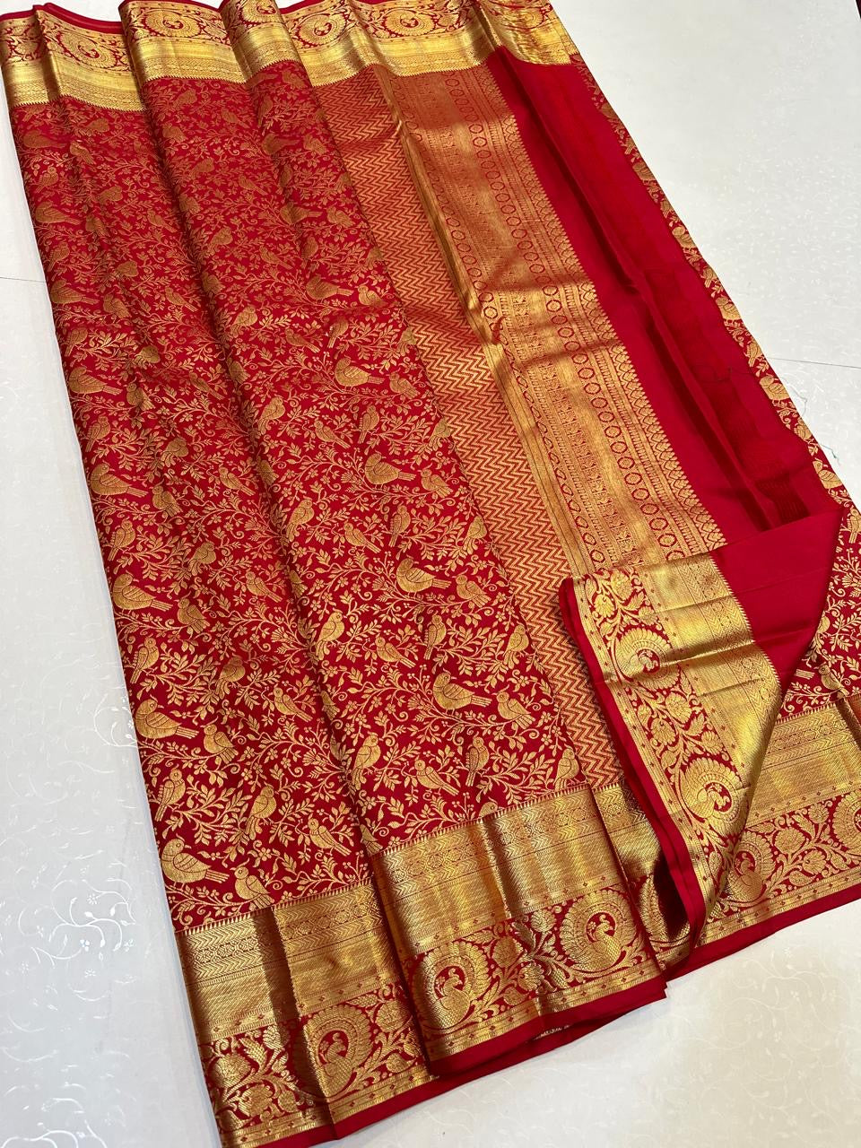 Classic Chilli Red Elegance Kanchipuram Handloom Silk Saree SS24696