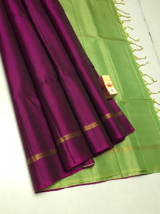 Classic Wine Red & Light Green Elegance Plain Handloom Soft Silk Saree SS24250