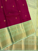 Load image into Gallery viewer, Classic Deep Berry Plum &amp; Neon Aqua Green 1gm Zari Elegance Kanchipuram Handloom Silk Saree SS28069
