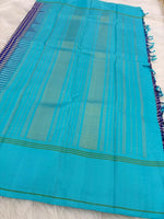 Load image into Gallery viewer, Classic Navy Blue &amp; Sea Green 2gm Zari Korvai Checks Elegance Kanchipuram Handloom Silk Saree SS27815
