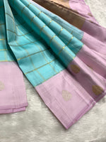 Load image into Gallery viewer, Classic Sky Blue &amp; Lilac Pink 2gm Zari Kanchipuram Handloom Silk Saree SS25929

