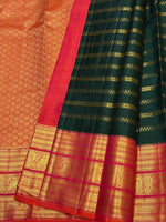 Load image into Gallery viewer, Classic Bottle Green &amp; Orange 2gm Zari Vaira Oosi Beldari Vintage Elegance Kanchipuram Handloom Silk Saree SS26991
