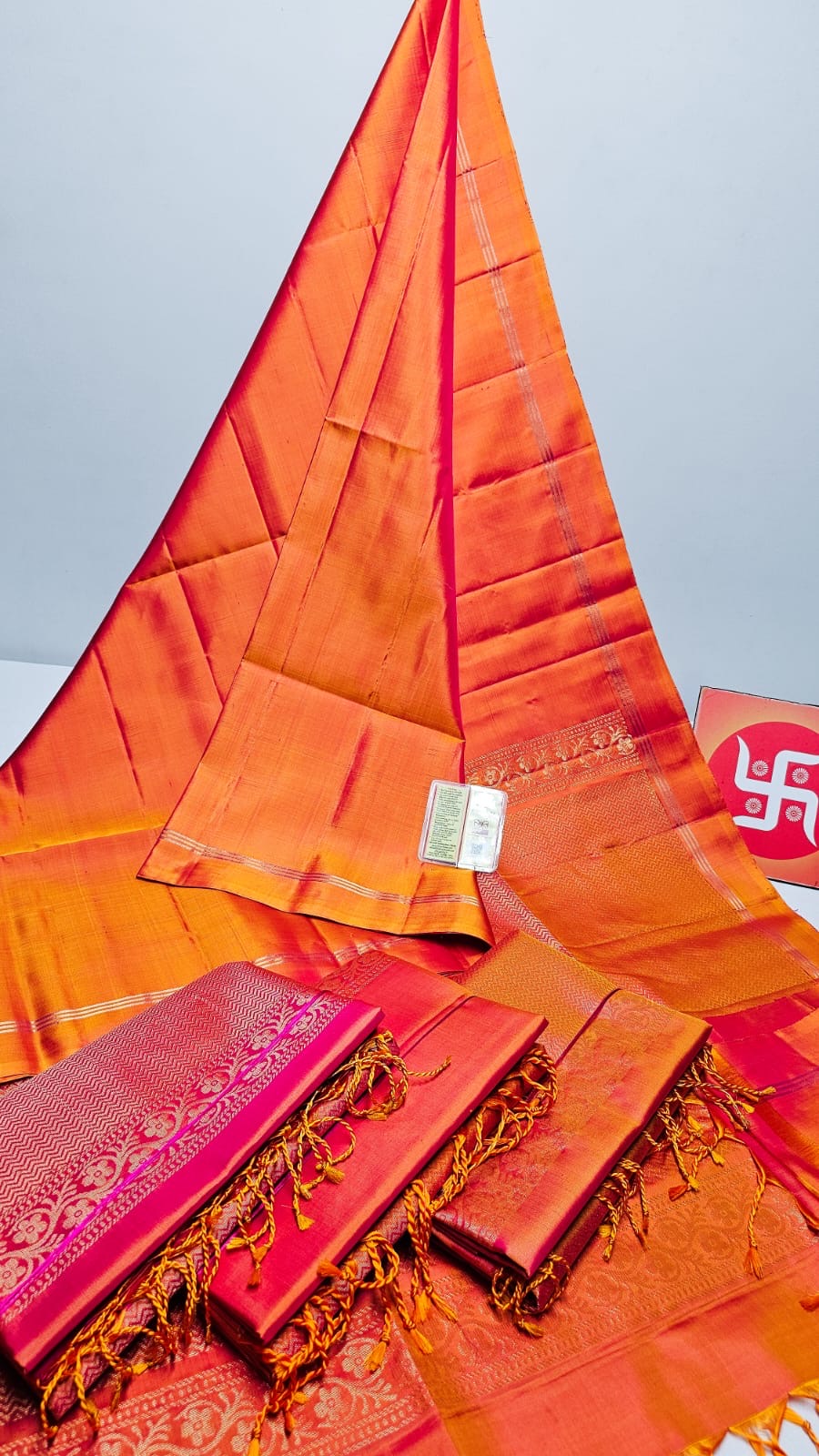 Classic Orange Delight Elegance Handloom Kanchipuram Soft Silk Saree SS22480