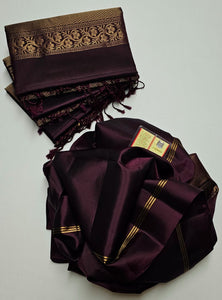 Dark Chocolate Brown Handloom Soft Silk Saree SS22890