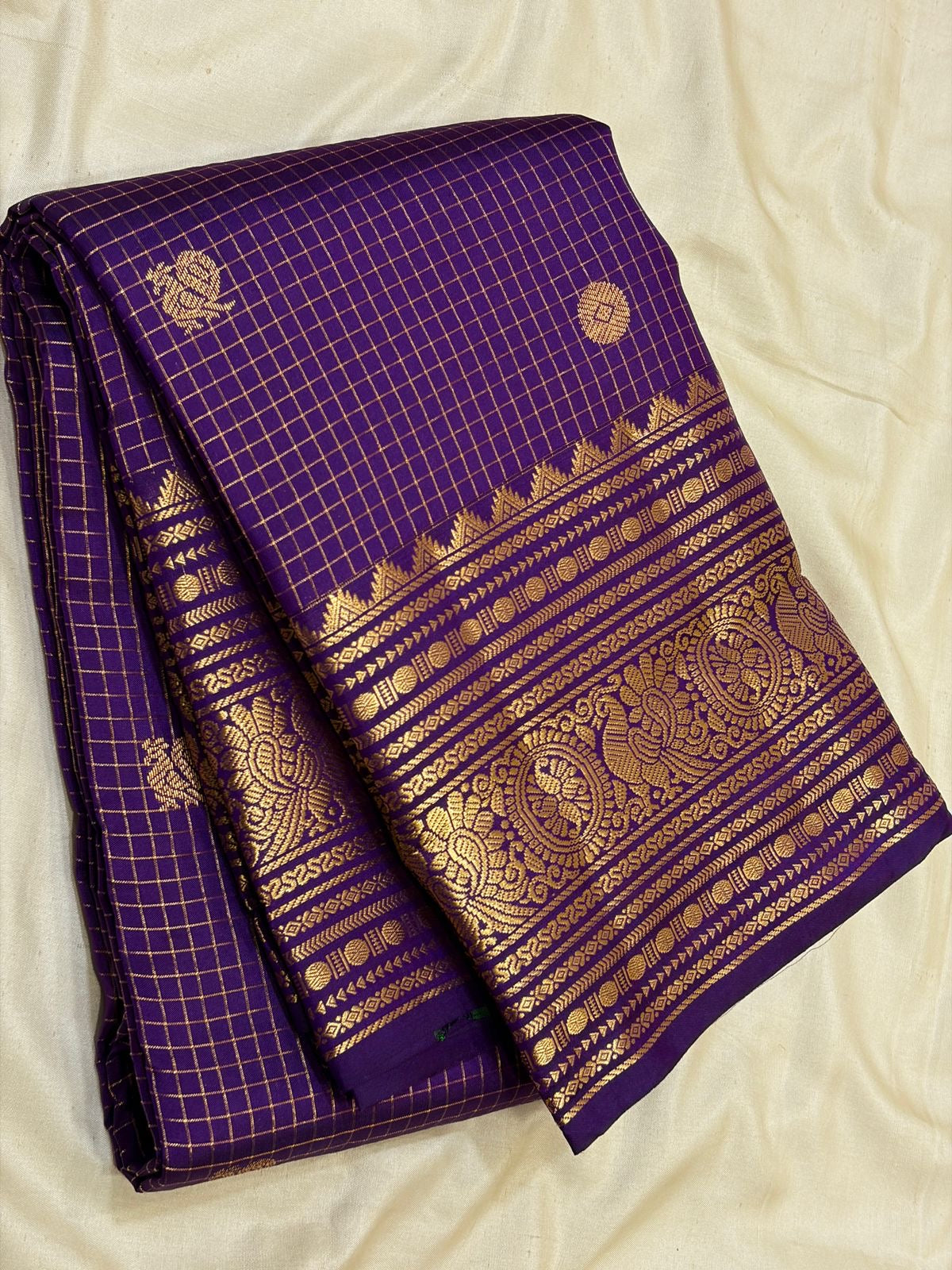 Classic Violet 1gm Zari Vaira Oosi Kanchipuram Handloom Silk Saree SS26651
