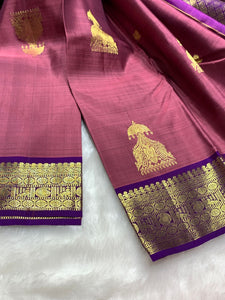 Classic Dusky Rose & Vadamalli 2gm Zari Kanchipuram Handloom Silk Saree SS25988
