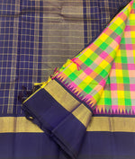 Load image into Gallery viewer, Classic Multi Lime Checker &amp; Navy Blue Elegance Kanchipuram Handloom Silk Saree SS27827
