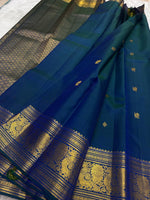 Load image into Gallery viewer, Classic Peacock Blue Kanchipuram Handloom Silk Saree SS26903
