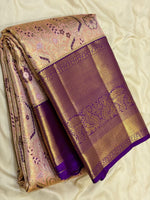 Load image into Gallery viewer, Classic Pastel Pink &amp; Violet 2gm Zari Tissue Brocade Bridal Elegance Kanchipuram Handloom Silk Saree SS27091
