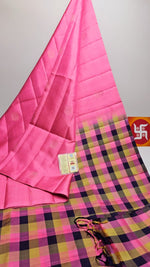 Load image into Gallery viewer, Classic Pink &amp; Yellow Checks Elegance Handloom Soft Silk Saree SS26344
