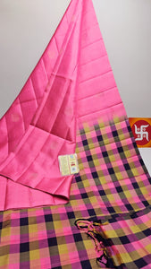 Classic Pink & Yellow Checks Elegance Handloom Soft Silk Saree SS26344