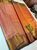 Load image into Gallery viewer, Classic Peach &amp; Green Elegance Kanchipuram Tissue Handloom Silk Saree SS24514
