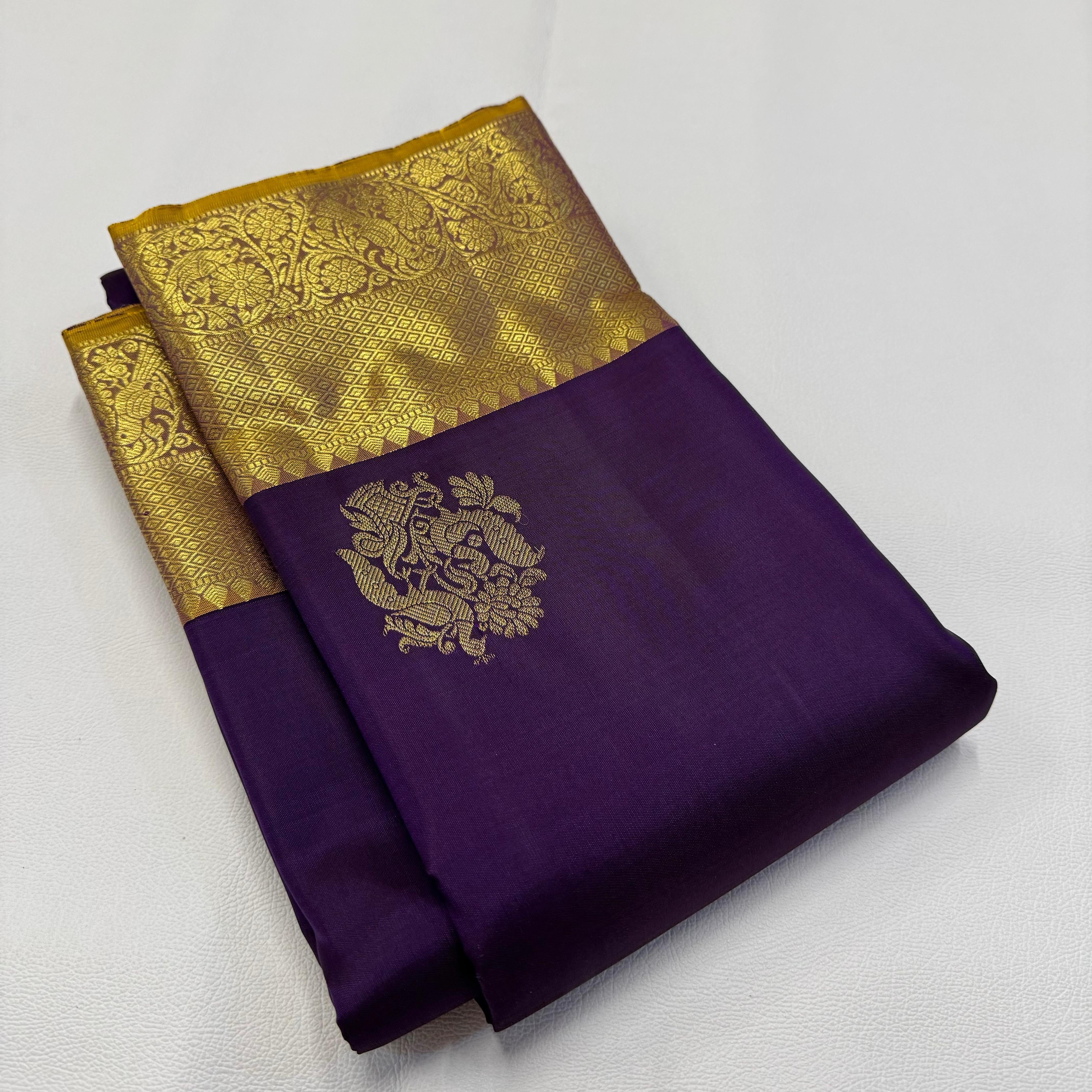 Classic Vadamalli & Golden Mustard 1gm Zari Bridal Elegance Kanchipuram Handloom Silk Saree SS23691