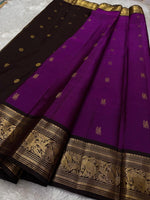 Load image into Gallery viewer, Classic Deep Plum &amp; Coffee Brown Elegance Kanchipuram Handloom Silk Saree SS24839
