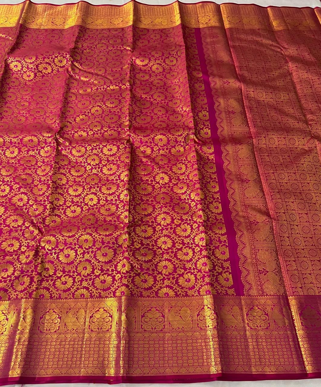 Classic Deep Pink 2gm Zari Bridal Elegance Kanchipuram Handloom Silk Saree SS23682