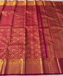 Classic Deep Pink 2gm Zari Bridal Elegance Kanchipuram Handloom Silk Saree SS23682