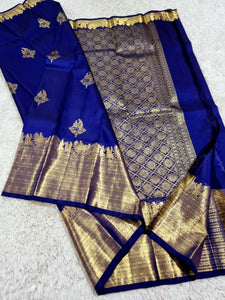 Classic Royal Blue 2gm Zari Pallaku Designed Bridal Elegance Kanchipuram Handloom Silk Saree SS22860