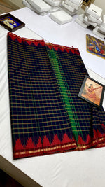 Load image into Gallery viewer, Classic Navy Blue &amp; Brick Red Kanchipuram Handloom Cotton Saree SS26706
