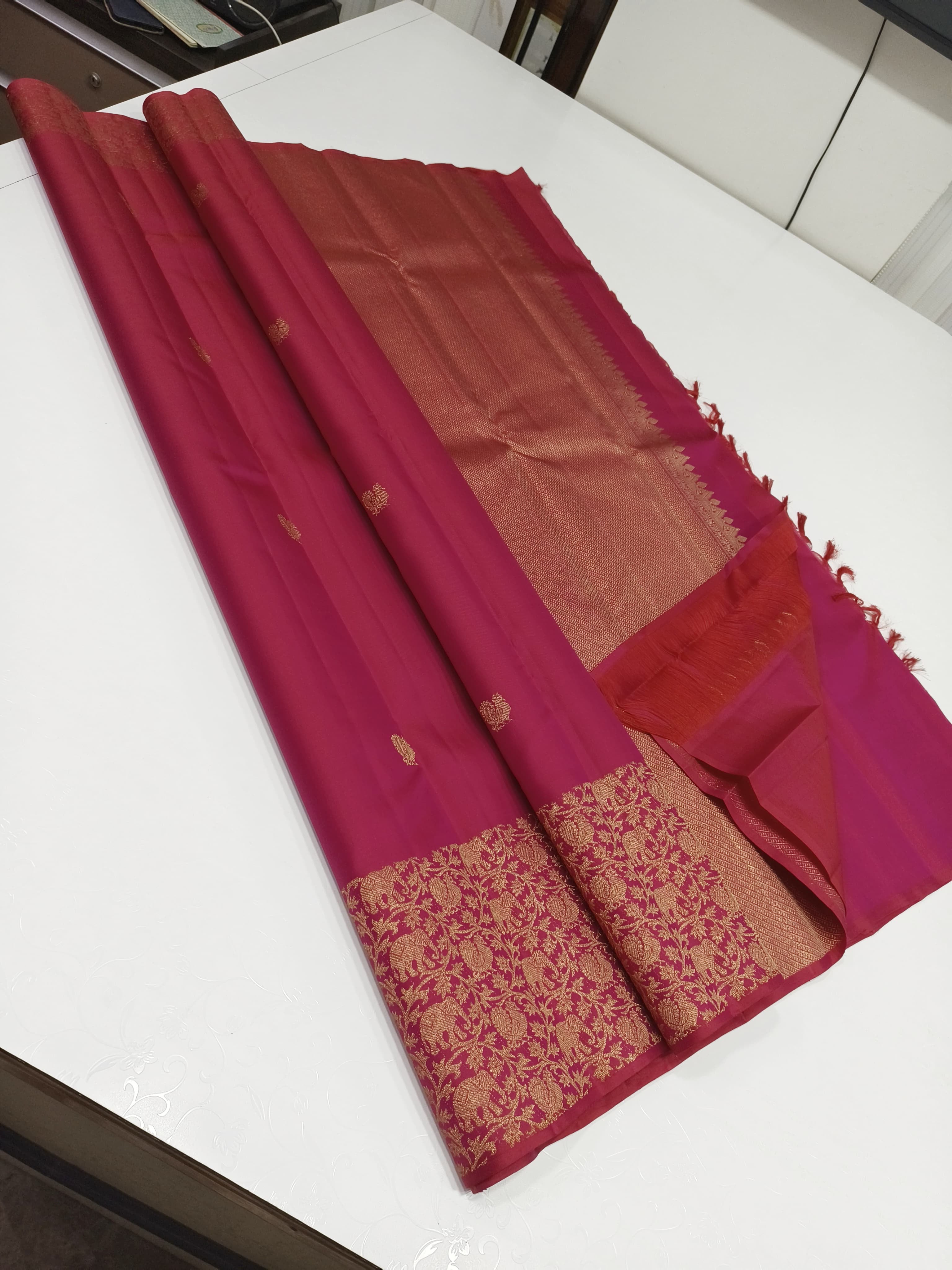 Classic Ruby Pink 2gm Zari Kanchipuram Handloom Silk Saree SS25941