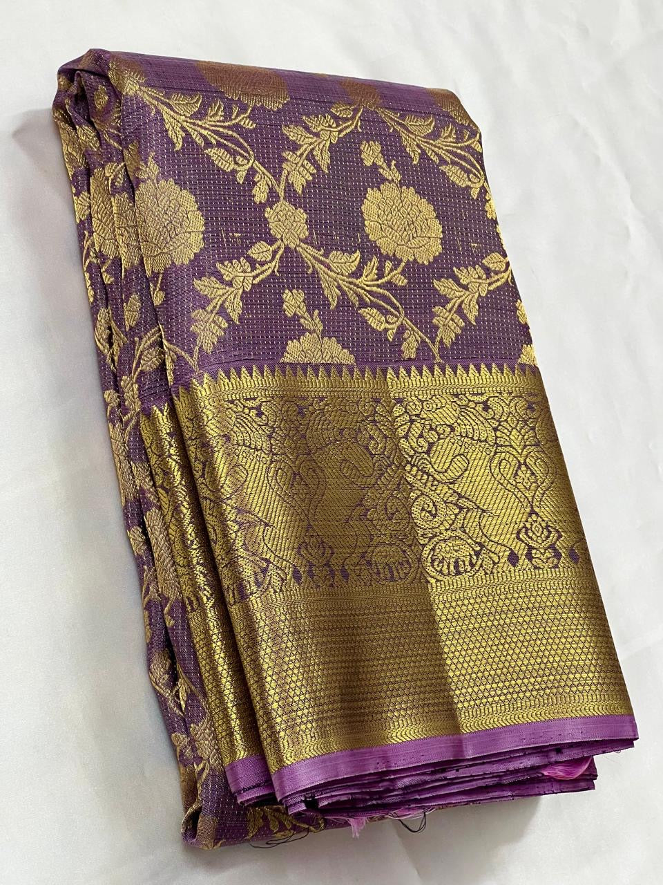 Classic Mauve 2gm Zari Bridal Elegance Kanchipuram Handloom Silk Saree SS23931