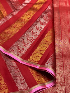 Classic Carmine Red 2gm Zari Kanchipuram Handloom Silk Saree SS26100