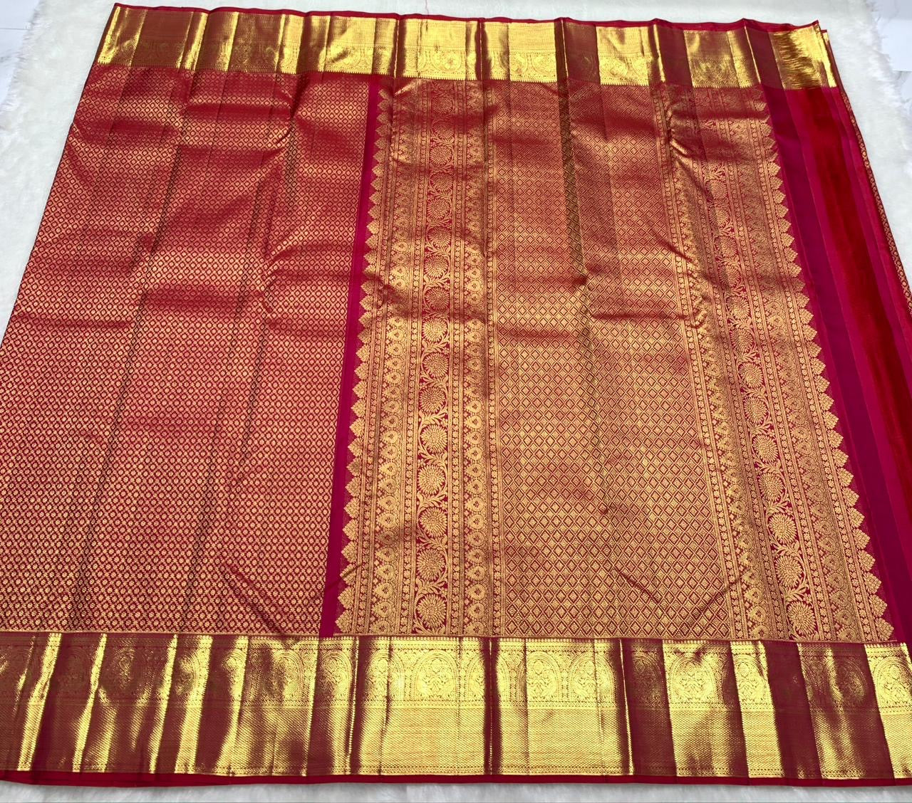 Classic Pinkish Red 2gm Zari Bridal Elegance Kanchipuram Handloom Silk Saree SS25431