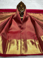 Load image into Gallery viewer, Classic Pinkish Red 2gm Zari Bridal Elegance Kanchipuram Handloom Silk Saree SS25431
