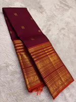 Load image into Gallery viewer, Classic Maroon &amp; Sunset Orange Bridal Elegance Kanchipuram Handloom Silk Saree SS27250
