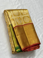 Load image into Gallery viewer, Classic Golden Cream 2gm Zari Bridal Elegance Kanchipuram Handloom Silk Saree SS23606
