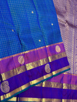 Load image into Gallery viewer, Classic Azure Blue &amp; Bluish Violet 2gm Zari Oosi Checks Elegance Kanchipuram Handloom Silk Saree SS27635
