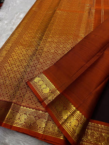 Classic Aubergine & Burnt Orange Elegance Kanchipuram Handloom Silk Saree SS25388