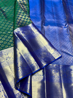 Load image into Gallery viewer, Classic Green &amp; Royal Blue 2gm Zari Bridal Elegance Kanchipuram Handloom Silk Saree SS25268
