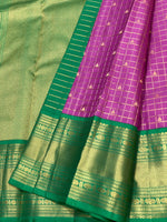 Load image into Gallery viewer, Classic Vadamalli &amp; Jade Green 2gm Zari Beldari Checks Elegance Kanchipuram Handloom Silk Saree SS24610
