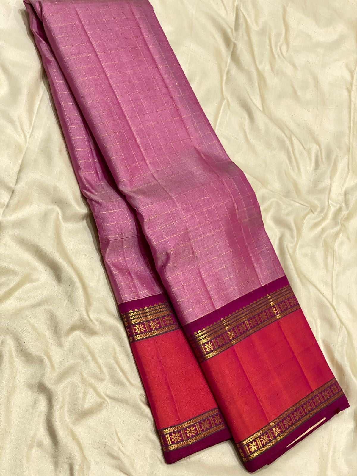 Classic Onion Pink & Dark Rose 2gm Zari Elegance Kanchipuram Handloom Silk Saree SS25318